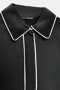 CONTRASTING PIPING OVERSIZED SATIN SHIRT