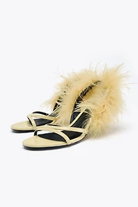 FEATHER METALLIC HEELED SANDALS