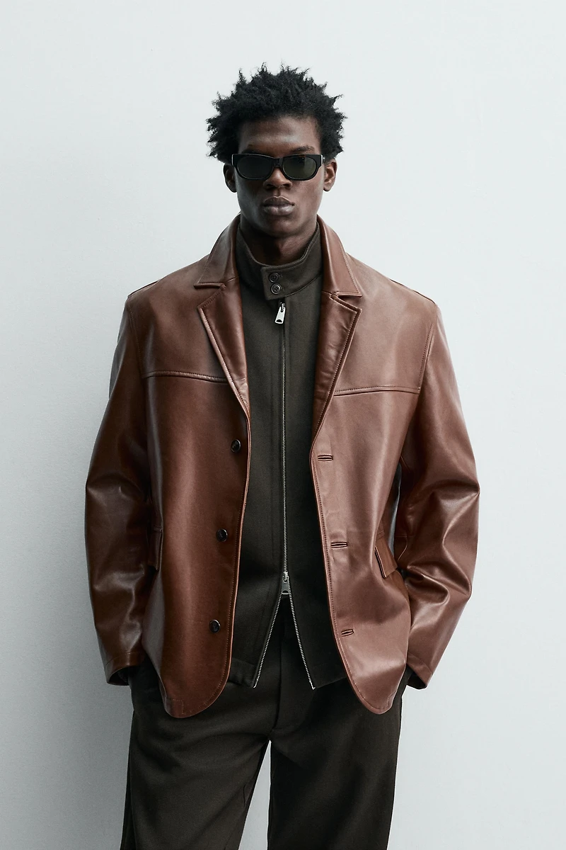 RELAXED FIT LEATHER BLAZER