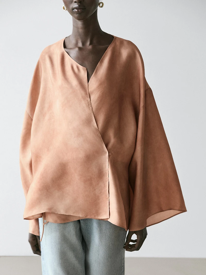 Flowing surplice blouse