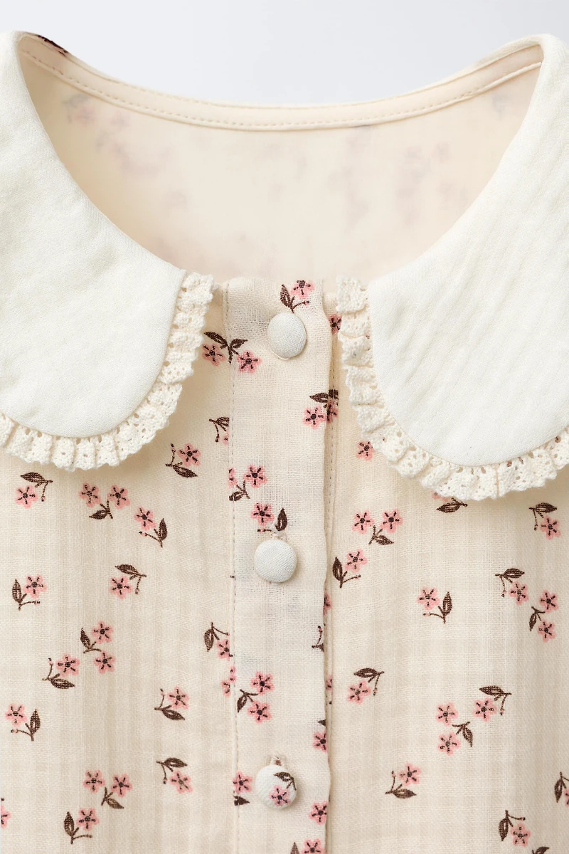 CONTRAST COLLAR FLORAL DRESS