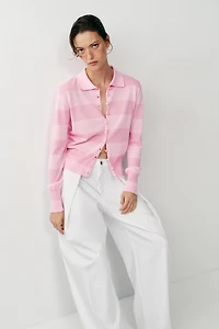 STRIPED KNIT POLO JACKET