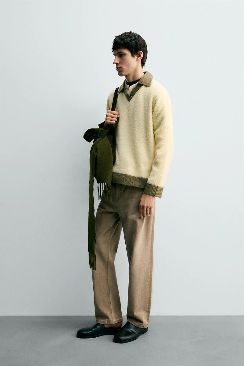 CONTRAST KNIT POLO SHIRT WITH WOOL