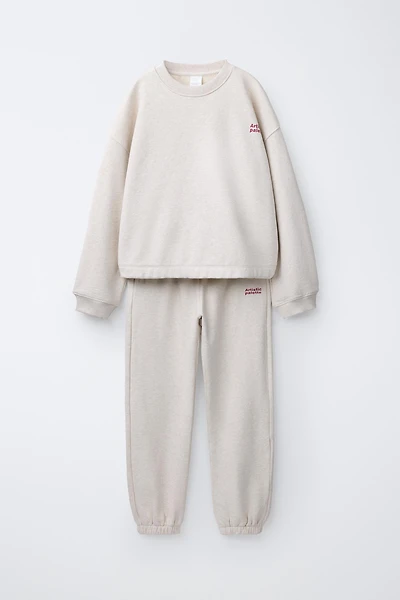 SWEATSHIRT AND PLUSH PANTS SET WITH TEXT PRINT