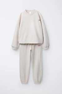 SWEATSHIRT AND PLUSH PANTS SET WITH TEXT PRINT