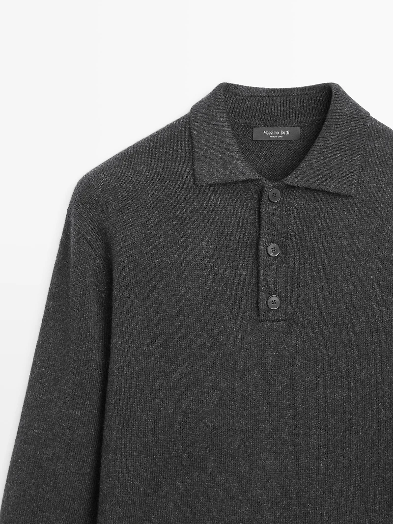 Wool blend knit polo sweater