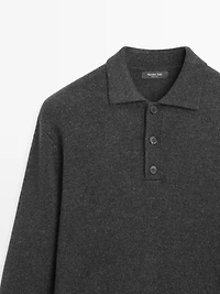 Wool blend knit polo sweater