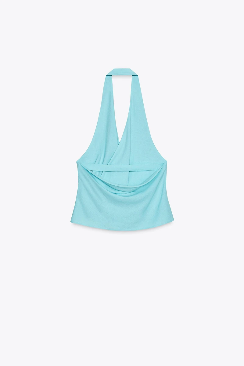 LINEN KNOTTED HALTER TOP