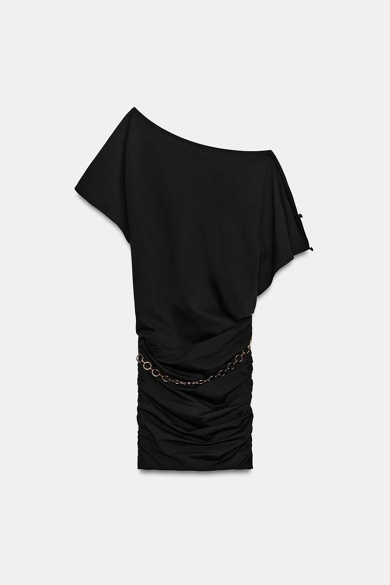 SHORT DRAPED BELTED DRESS