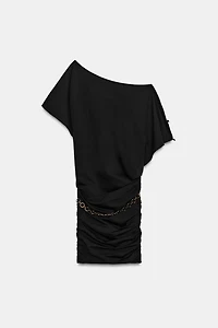 SHORT DRAPED BELTED DRESS