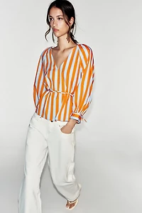 STRIPED SHIRT WITH SLIM BELT