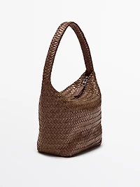 Nappa leather woven bucket bag