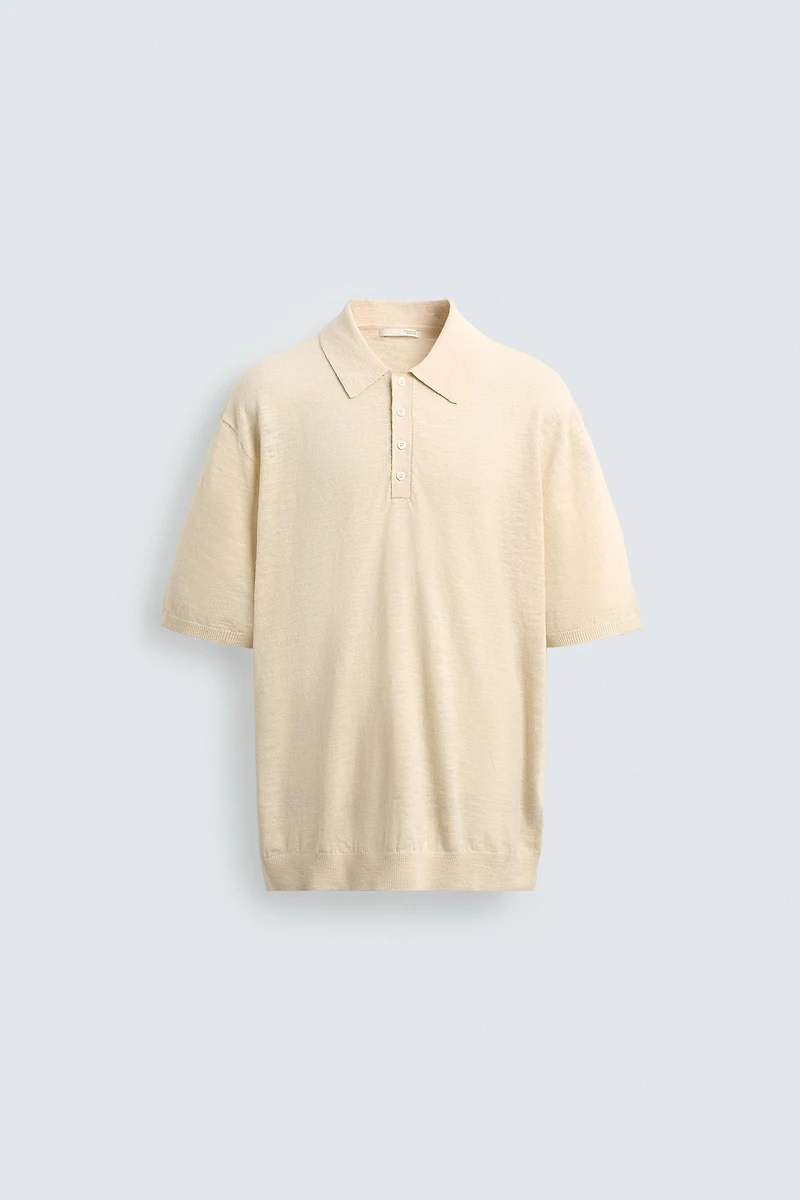 COTTON LINEN BLEND KNIT POLO