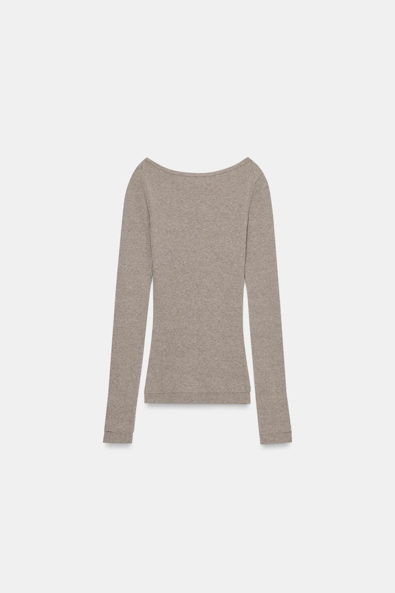 T-SHIRT COL BATEAU CÔTELÉ