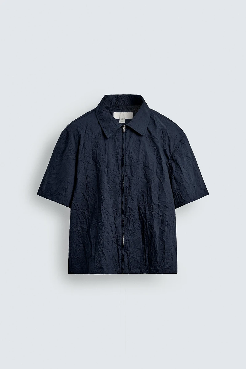 WRINKLED EFFECT ZIP-UP SHIRT