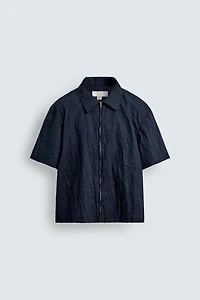WRINKLED EFFECT ZIP-UP SHIRT