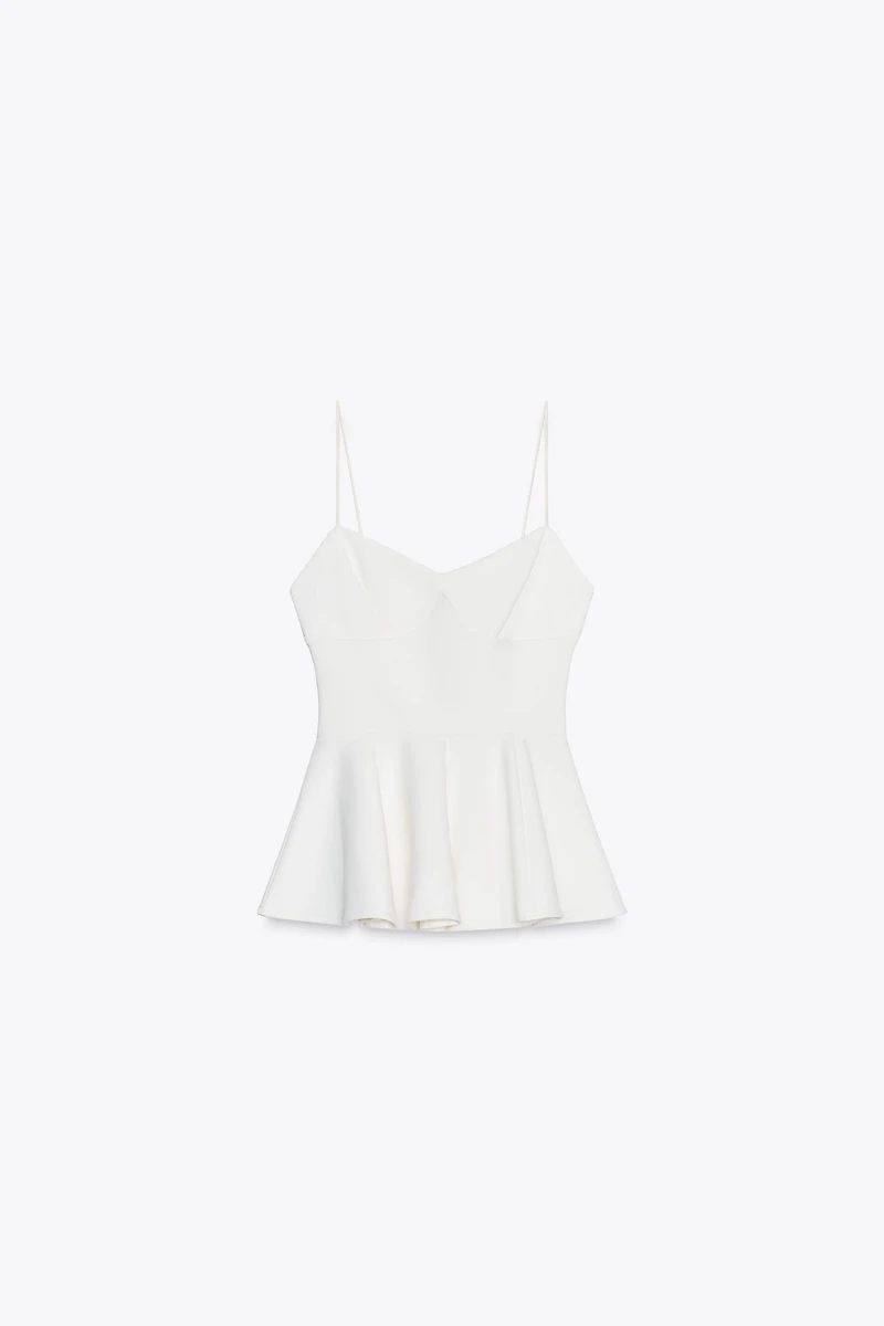 INTERLOCK PEPLUM STRAPPY TOP