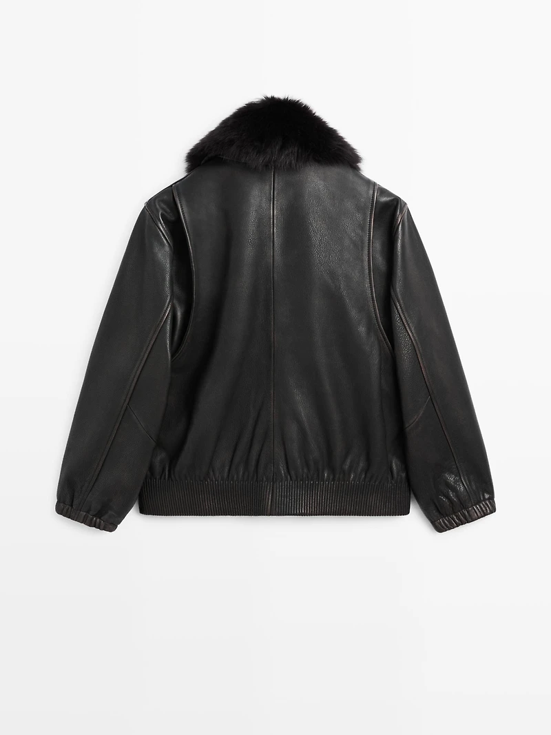 Nappa leather jacket with lambskin collar
