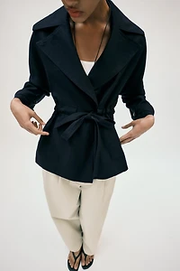 VESTE TRENCH EN LIN À CEINTURE