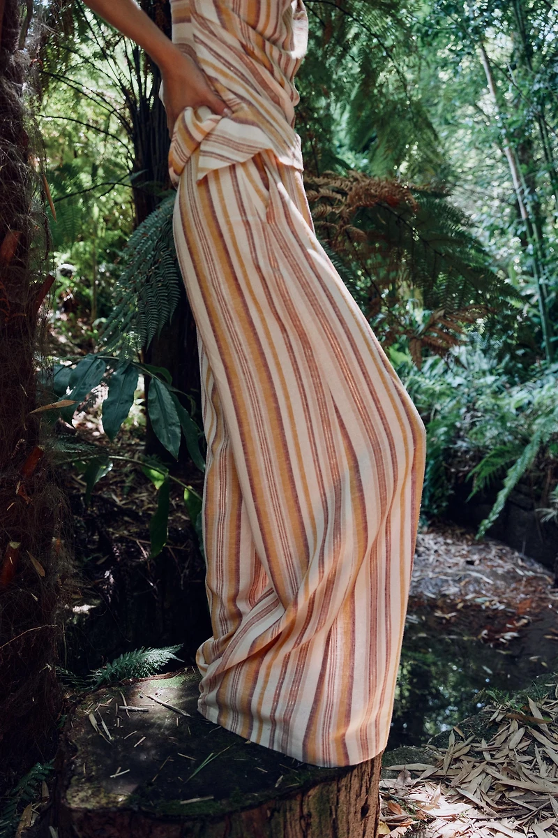 STRIPED LINEN WIDE LEG PANTS