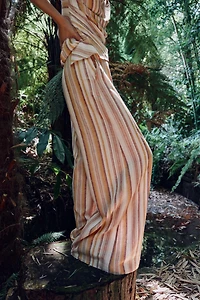 STRIPED LINEN WIDE LEG PANTS