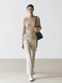 Pantalon flare taille moyenne enduit