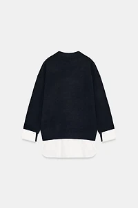 COMBINATION POPLIN KNIT JUMPER