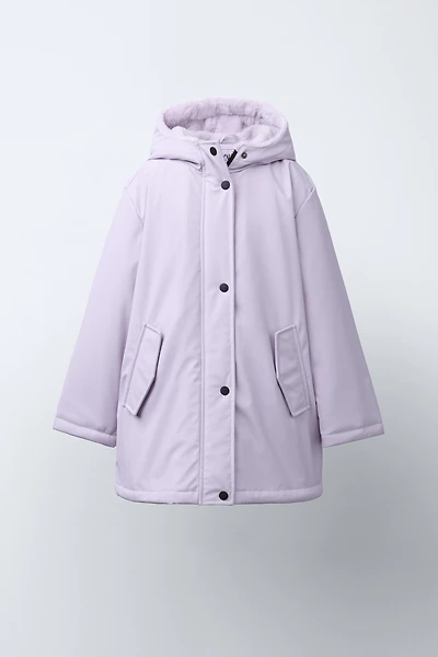 RUBBERIZED WATER RESISTANT FUR EFFECT RAINCOAT