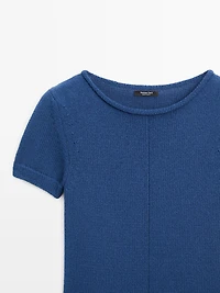 Short sleeve knit cotton blend sweater
