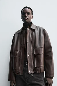 RELAXED FIT FAUX LEATHER JACKET