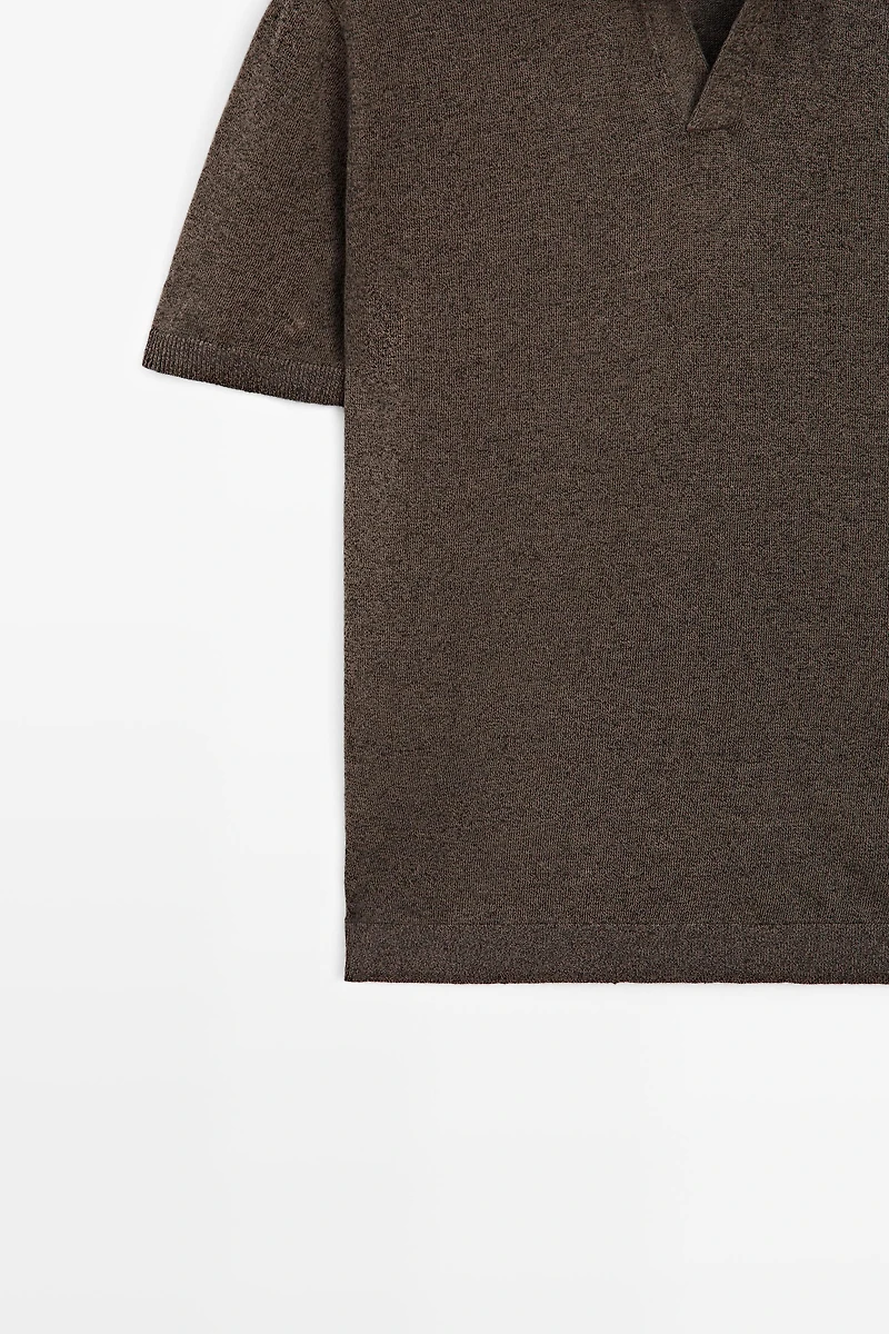 Linen blend V-neck polo shirt