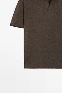 Linen blend V-neck polo shirt