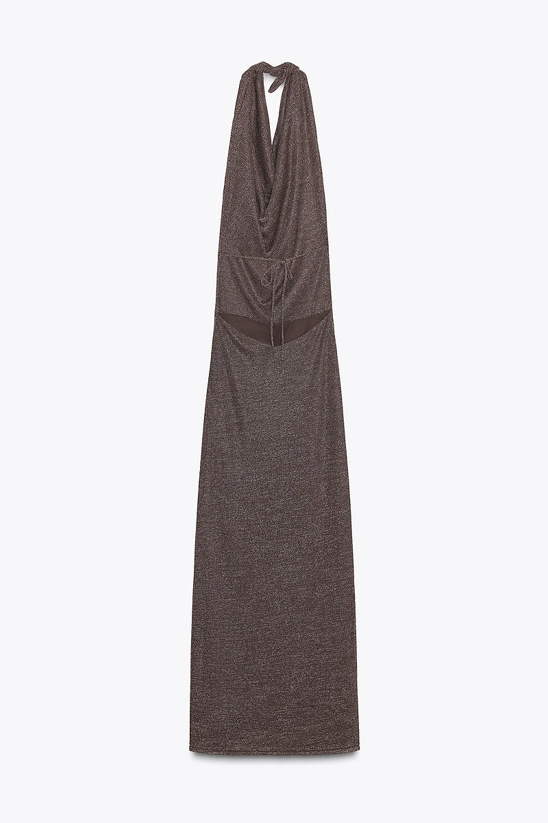 METALLIC THREAD OPEN BACK LONG DRESS