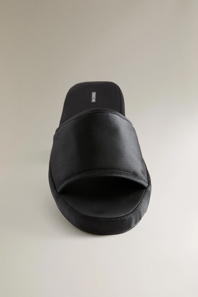 SATEEN FLATFORM SLIDER SLIPPERS