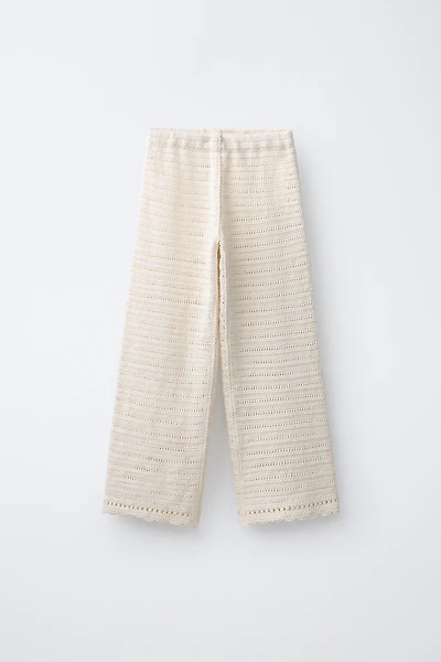 WIDE LEG CROCHET KNIT PANTS