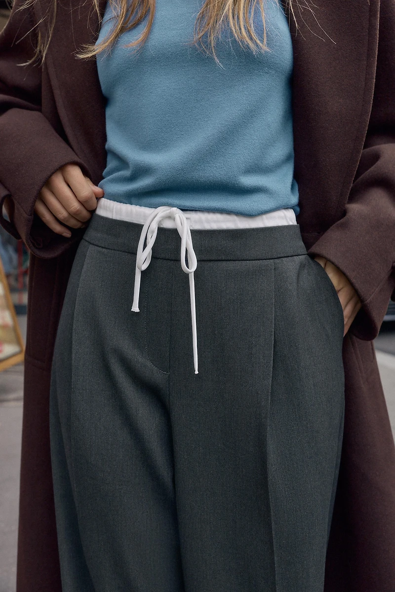 DOUBLE WAISTBAND WIDE-LEG PANTS