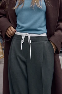 DOUBLE WAISTBAND WIDE-LEG PANTS