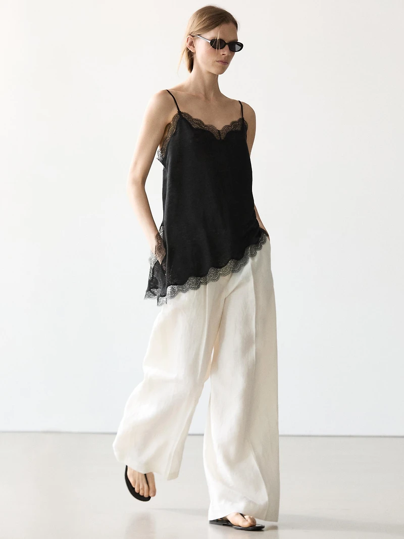 Asymmetric linen blend camisole top