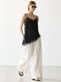 Asymmetric linen blend camisole top