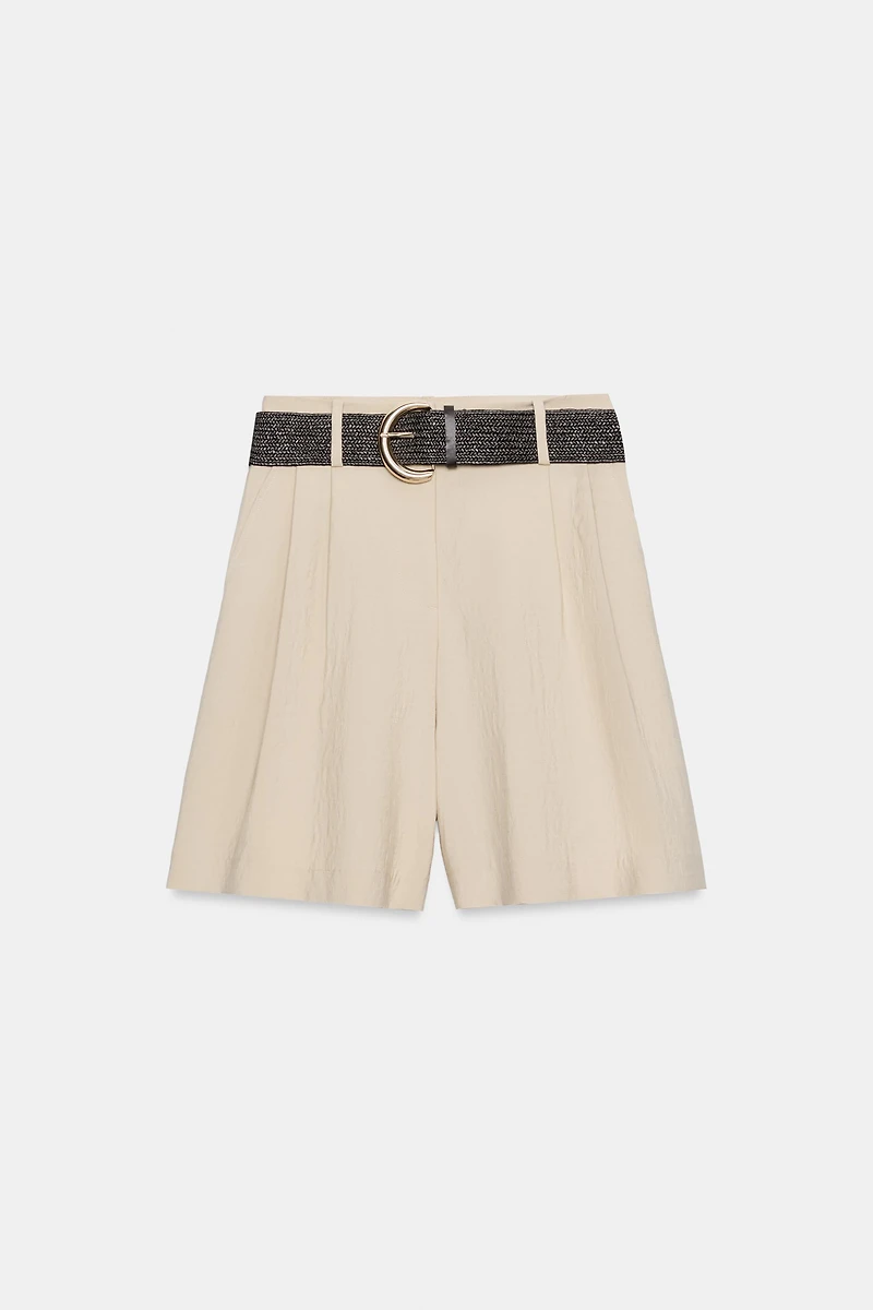 PLEATED BELTED SHORTS