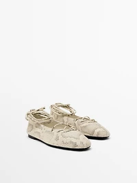 Lace-up printed ballet flats