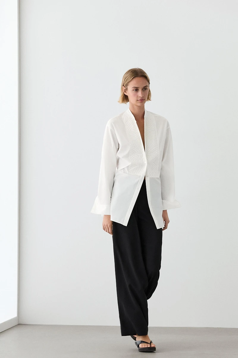 Chemise popeline brodée 100 % coton