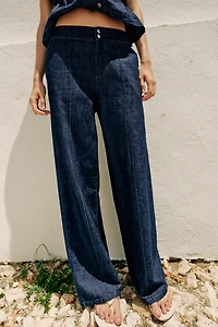 LINEN BLEND STRAIGHT LEG PANTS