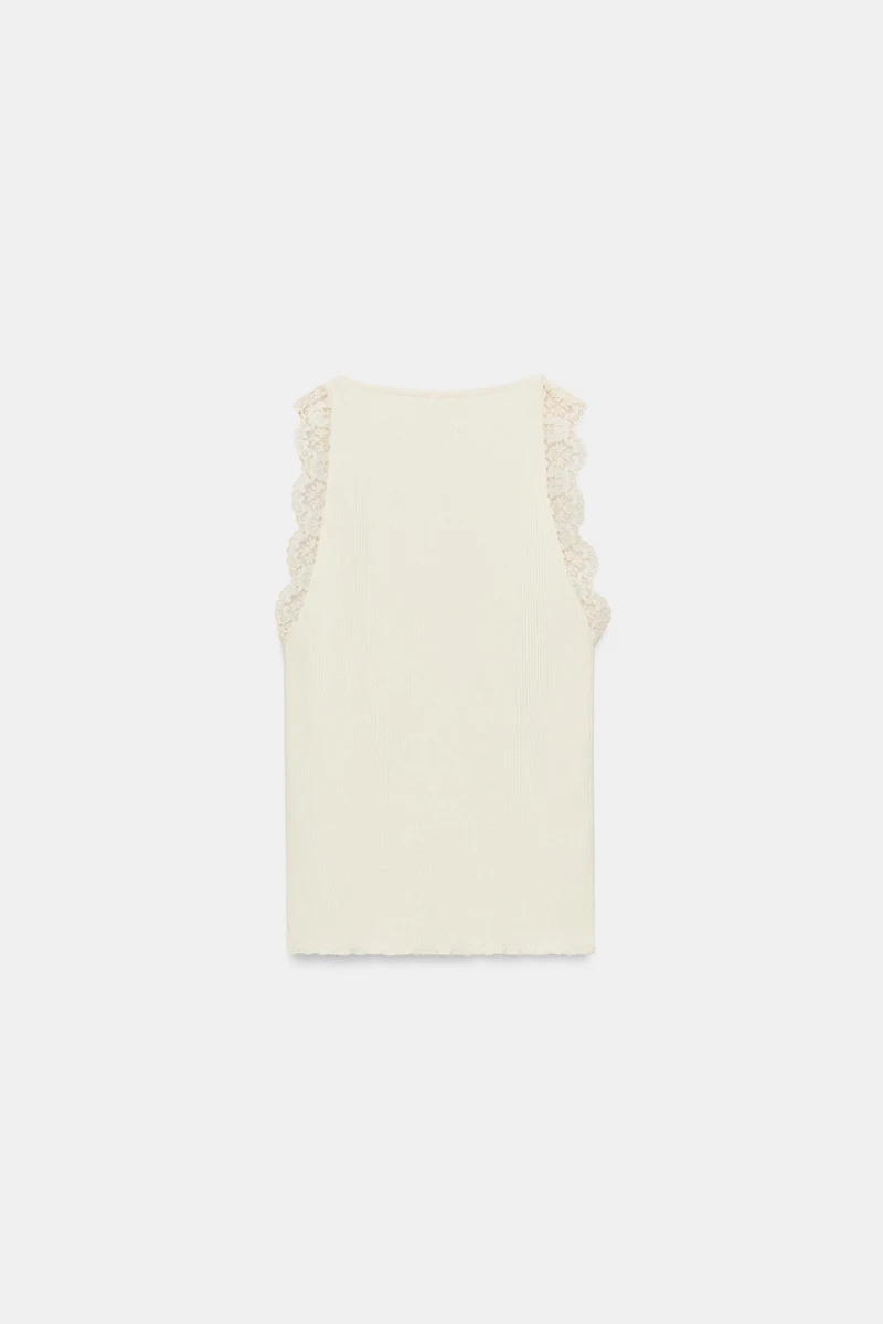 LACE RIBBED HALTER TOP