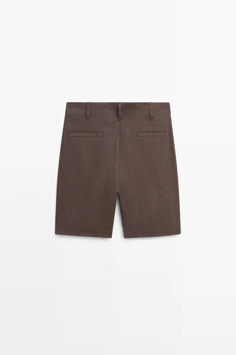 100% linen short Bermuda shorts