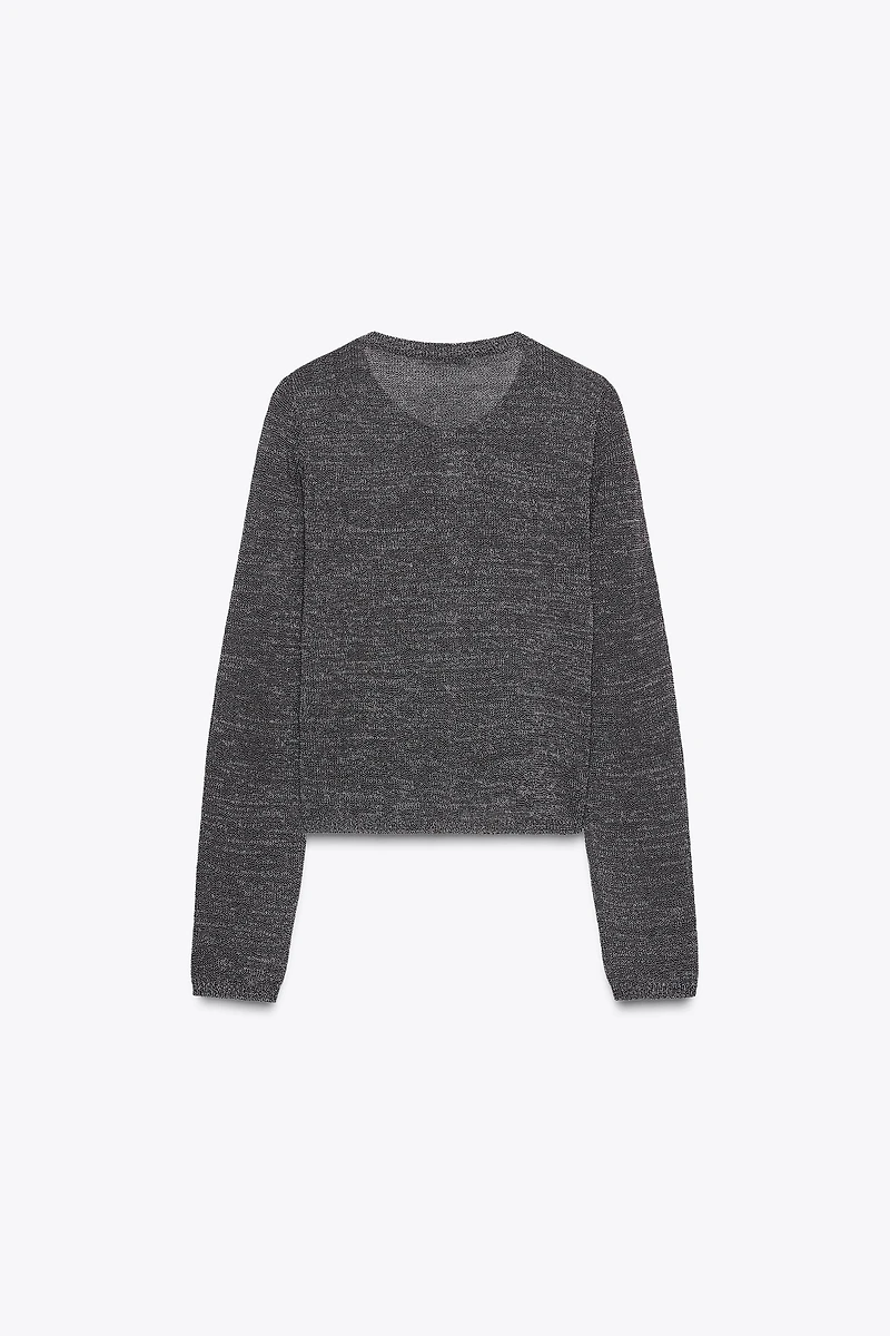METALLIC THREAD BUTTON CARDIGAN