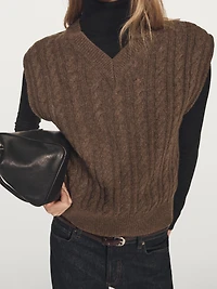 Knit wool blend V-neck vest