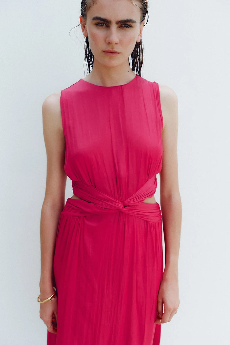 SATIN EFFECT CUT OUT MIDI DRESS