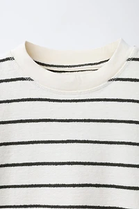 STRIPED T-SHIRT WITH LABEL TRIM