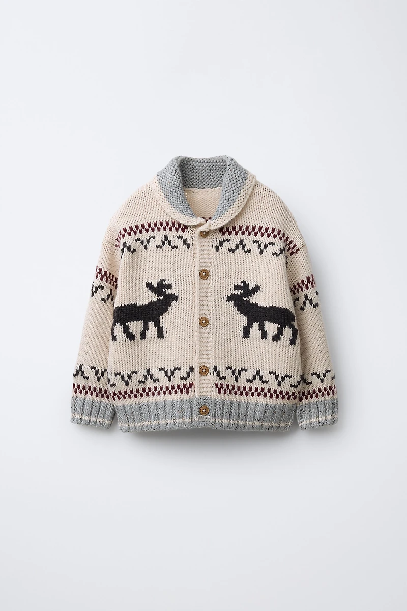 REINDEER KNIT CARDIGAN WITH WOOL
